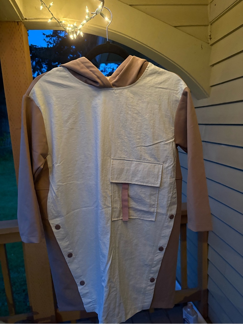 Zara Two-Tone Hooded Longline Jacket in Cream and Taupe